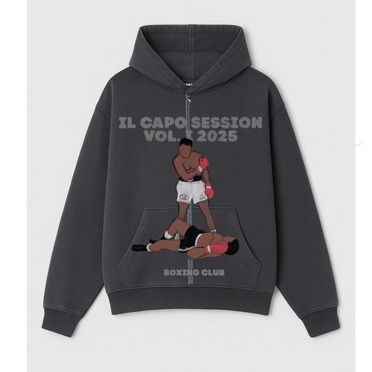“IL CAPO SESSION” BLACK WASHED HOODIE ZIPPER